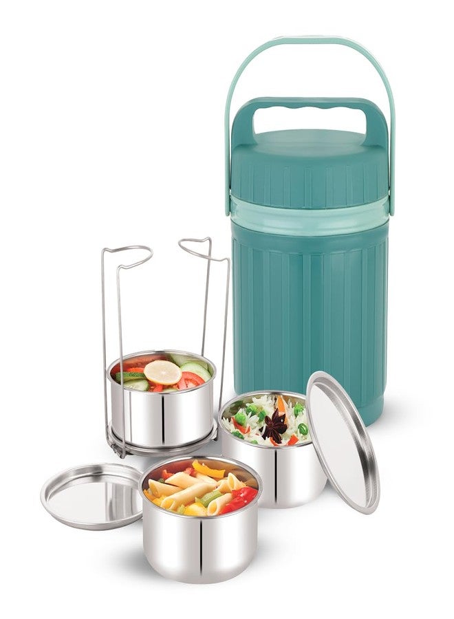 WARMEO مجموعة علب طعام WARMEO PRO، 3 قطع، مصنوعة من الفولاذ المقاوم للصدأ، سعة كل منها 250 مل، معزولة بمادة البولي يوريثين، مانعة للتسرب، مثالية لحفظ الطعام ساخنًا وباردًا، مناسبة للمكتب، الجامعة، والنزهات، لون أخضر. - Image 1